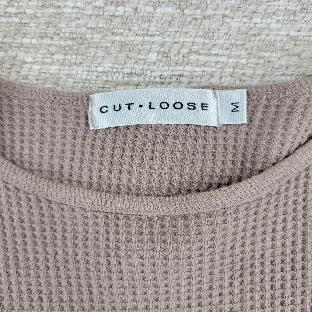 Cut Loose Waffle Knit Autumn Sweater Womens Medium Tan Textured Boxy Pullover
